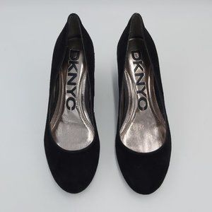 DKNYC Donna Karan New York City Black Suede Wedge 2.5 inch Heel Women Size 7.5